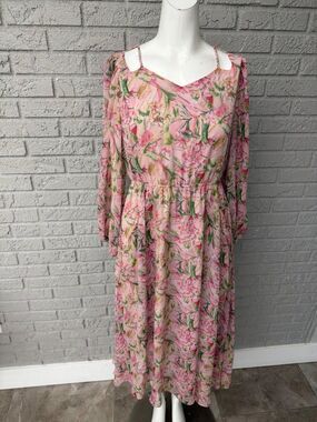 GELI Women’s Pink Floral Pullover Cold Shoulder Dress Size 8